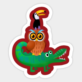 Tower animals crocodile owl toucan Sticker